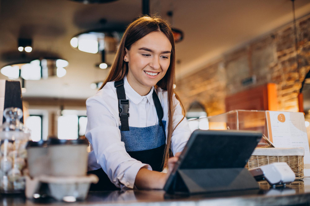 Tablet POS resting on a dining table